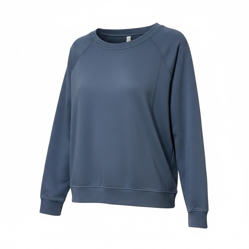 We Wander Blue Modal Recycled Polyester Raglan Crewneck Sweatshirt NWT L UPF 40